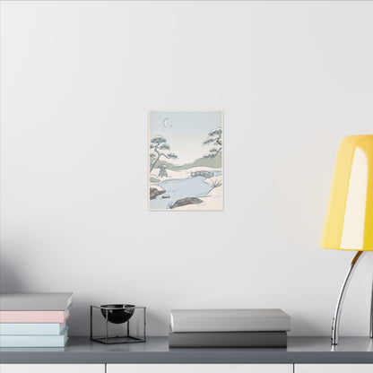 Japandi Moonlit Garden in Moonlight | Minimal Line Canvas Art