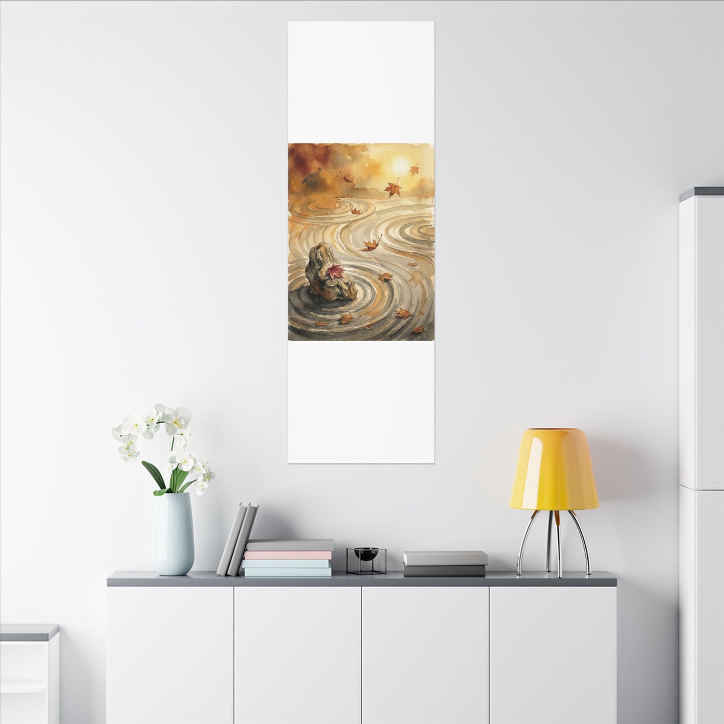 Autumn Rock Garden Watercolor Canvas Art | Neutral Decor