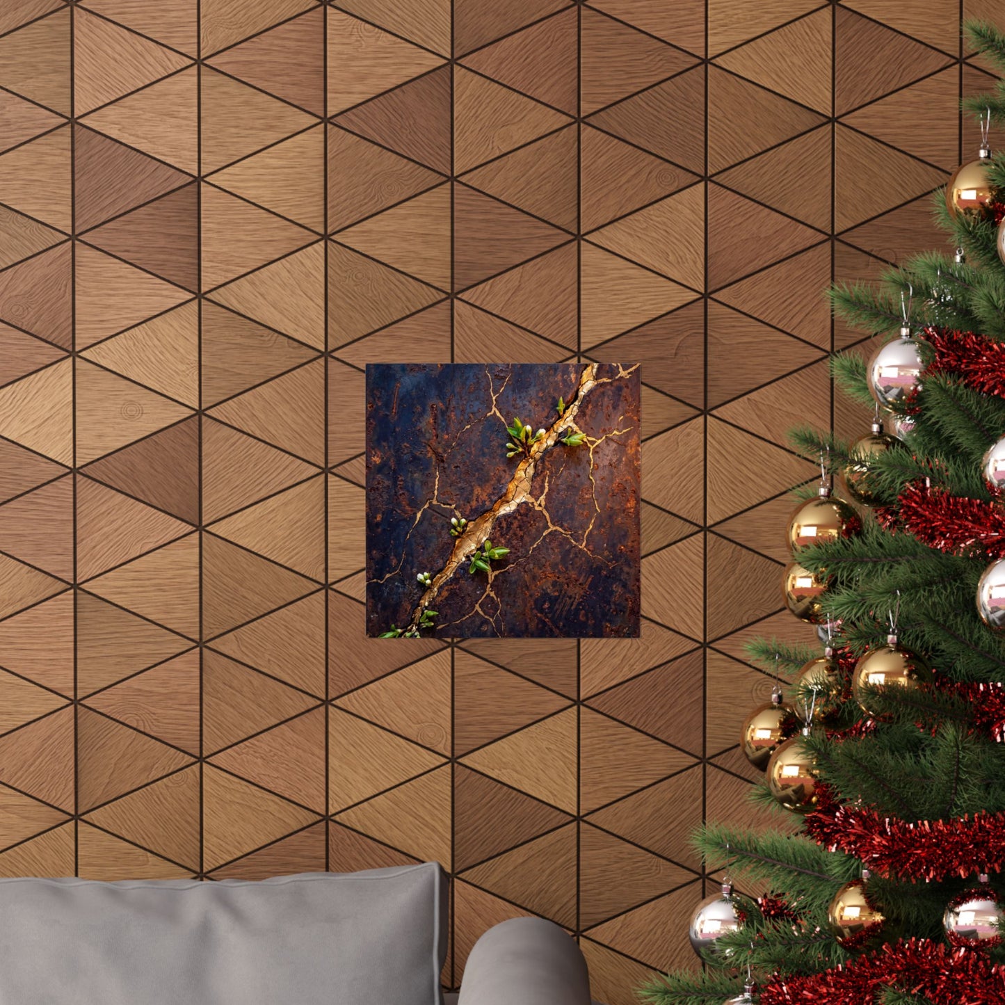 Shibui Rust Patina Wall Art Print - Kintsugi Gold Vein