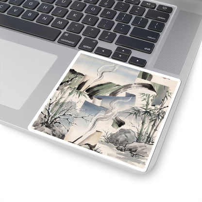 Winter Incense Smoke Sumi E Sticker | Peaceful Decor