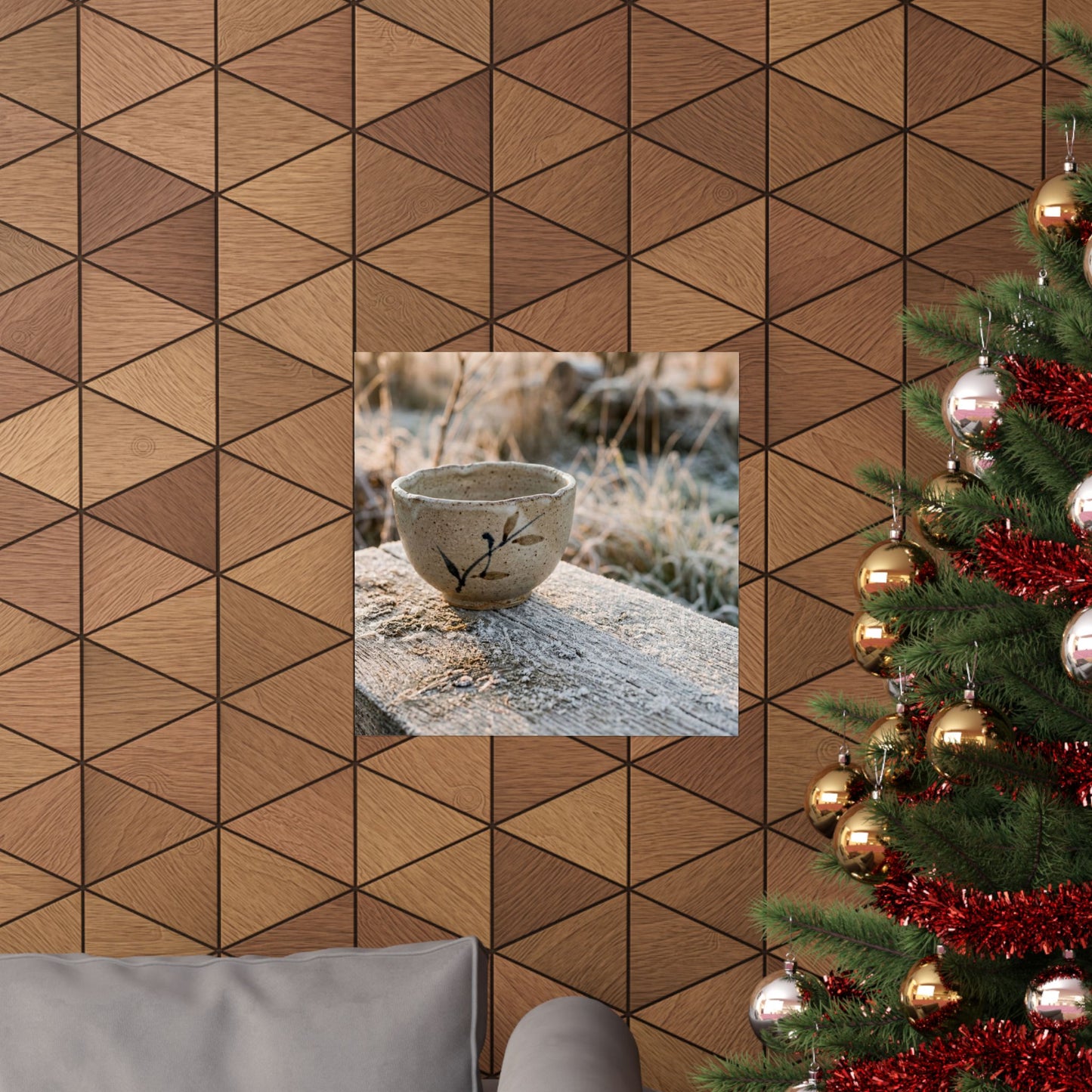 Japandi Ceramic Bowl in Golden Hour | Japanese Pattern Wall Art Print
