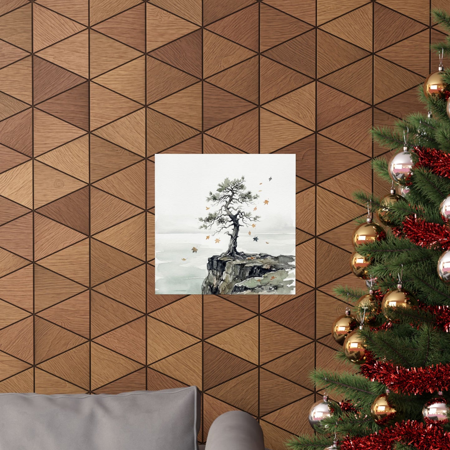 Autumn Pine Tree Watercolor Wall Art Print | Earthy Decor