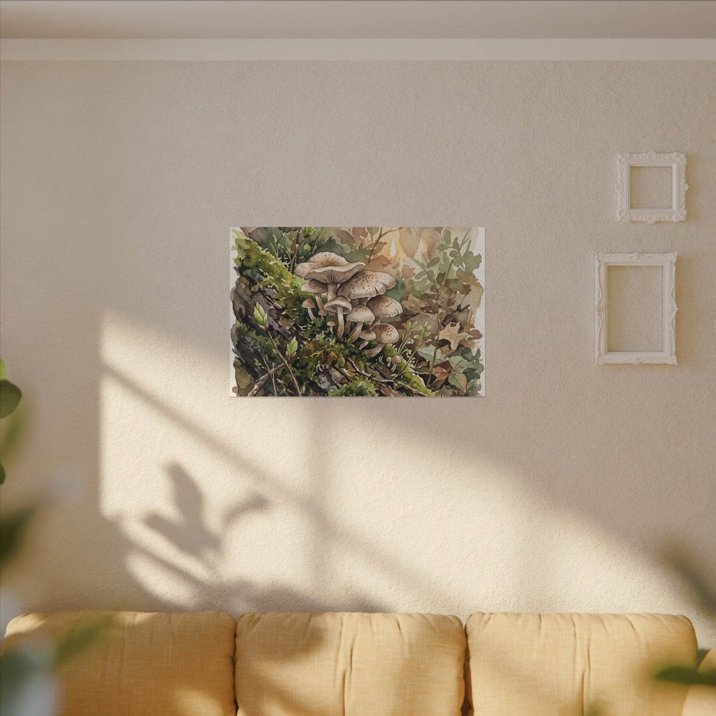 Wild Mushrooms Canvas Art | Spring Japandi Watercolor Art