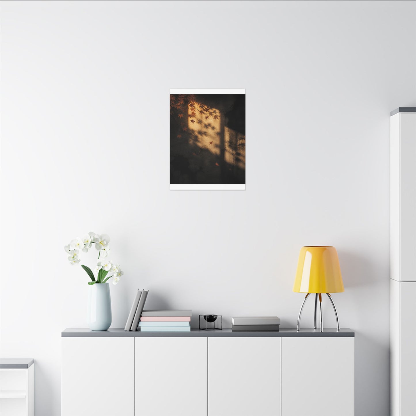 Shadow Play Canvas Art | Autumn Dark Japandi Charcoal Ink Art
