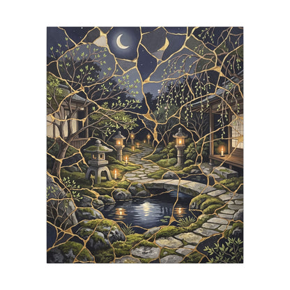 Kintsugi Moonlit Garden in Candlelight | Gold Vein Canvas Art