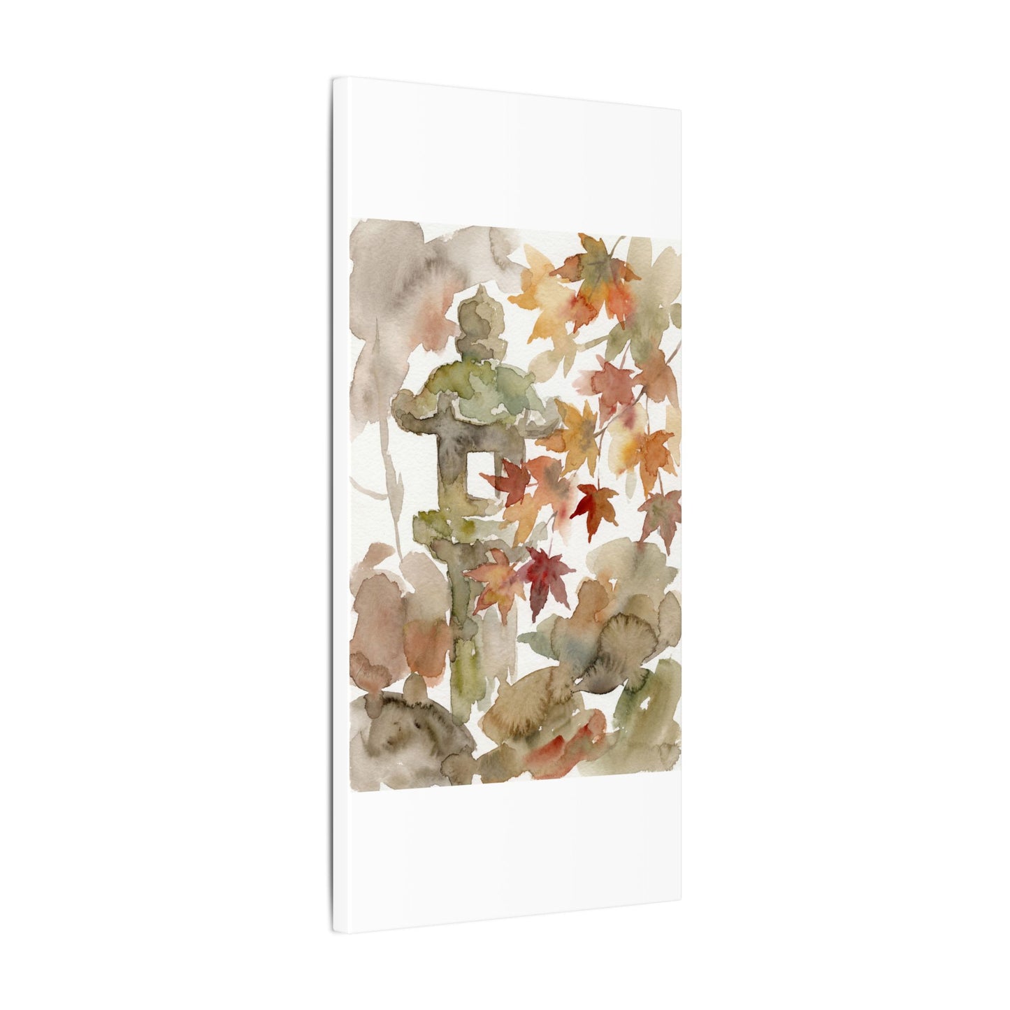 Stone Lantern Watercolor Canvas Art | Earthy Japandi Art