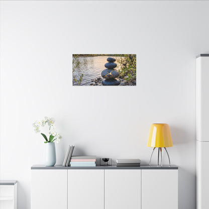 Kintsugi River Stones in Golden Hour | Gold Vein Canvas Art