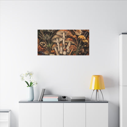 Autumn Dried Flowers Mushroom Illustration Canvas Art | Earthy Decor