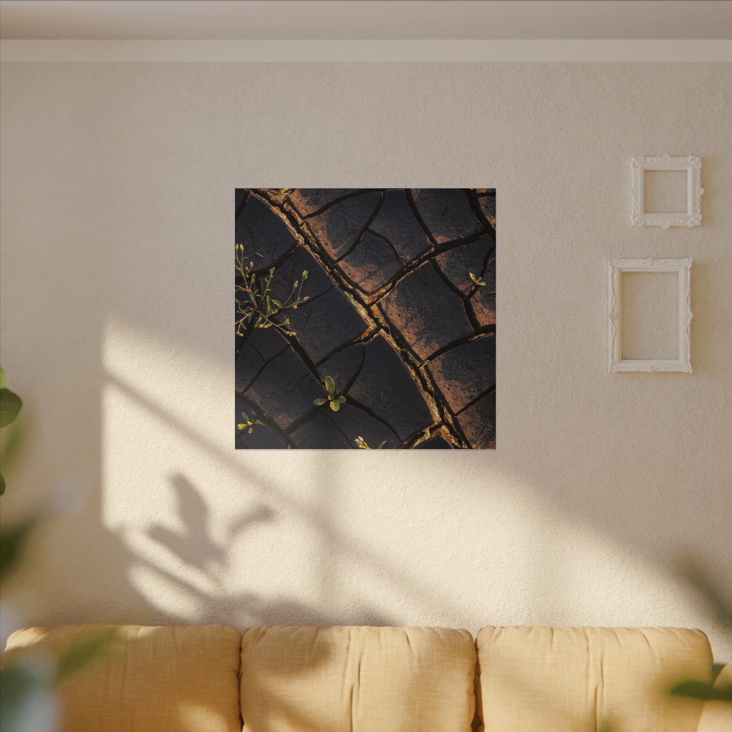 Kintsugi Cracked Earth in Golden Hour | Gold Vein Canvas Art