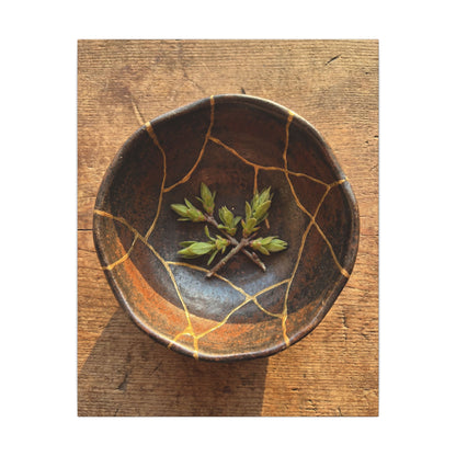 Ceramic Bowl Gold Repair Canvas Art | Resilient Kintsugi Art