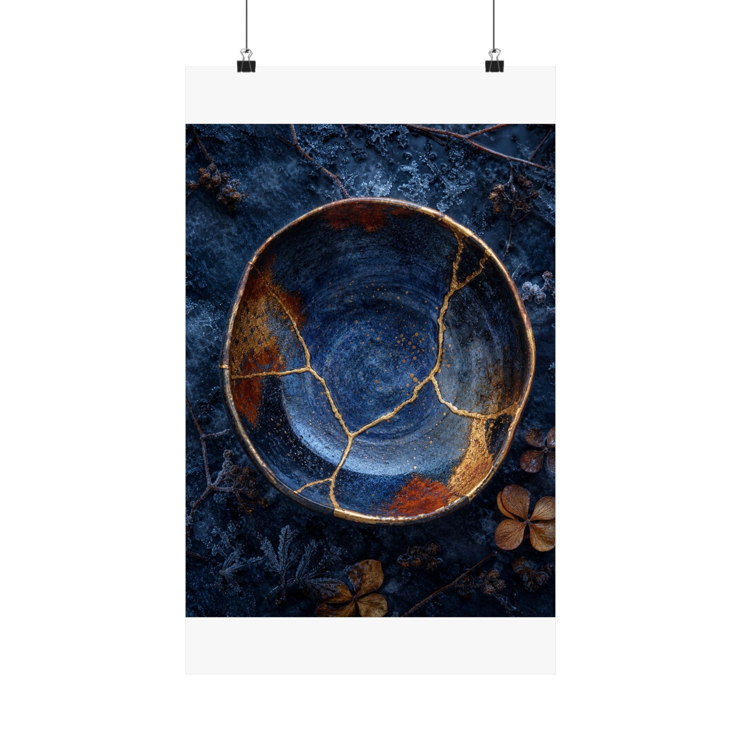 Fukinsei Ceramic Bowl Wall Art Print - Kintsugi Crackle Gold