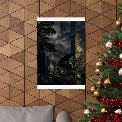 Fukinsei Mountain Mist Wall Art Print - Dark Japandi Moody Minimal