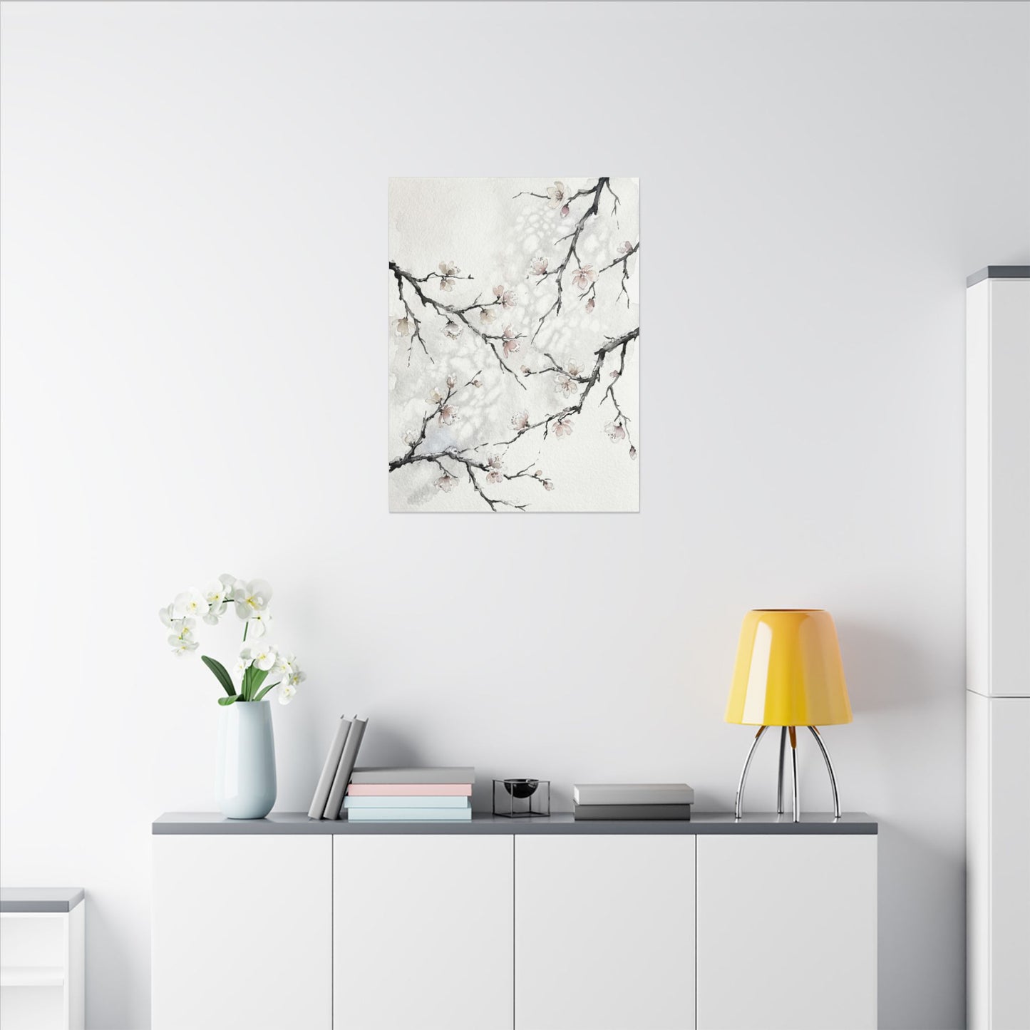 Cherry Blossom Canvas Art | Winter Japandi Watercolor Art