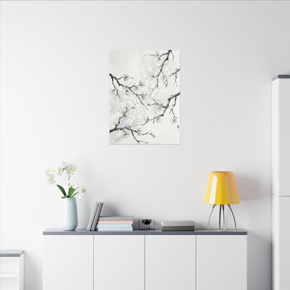 Cherry Blossom Canvas Art | Winter Japandi Watercolor Art