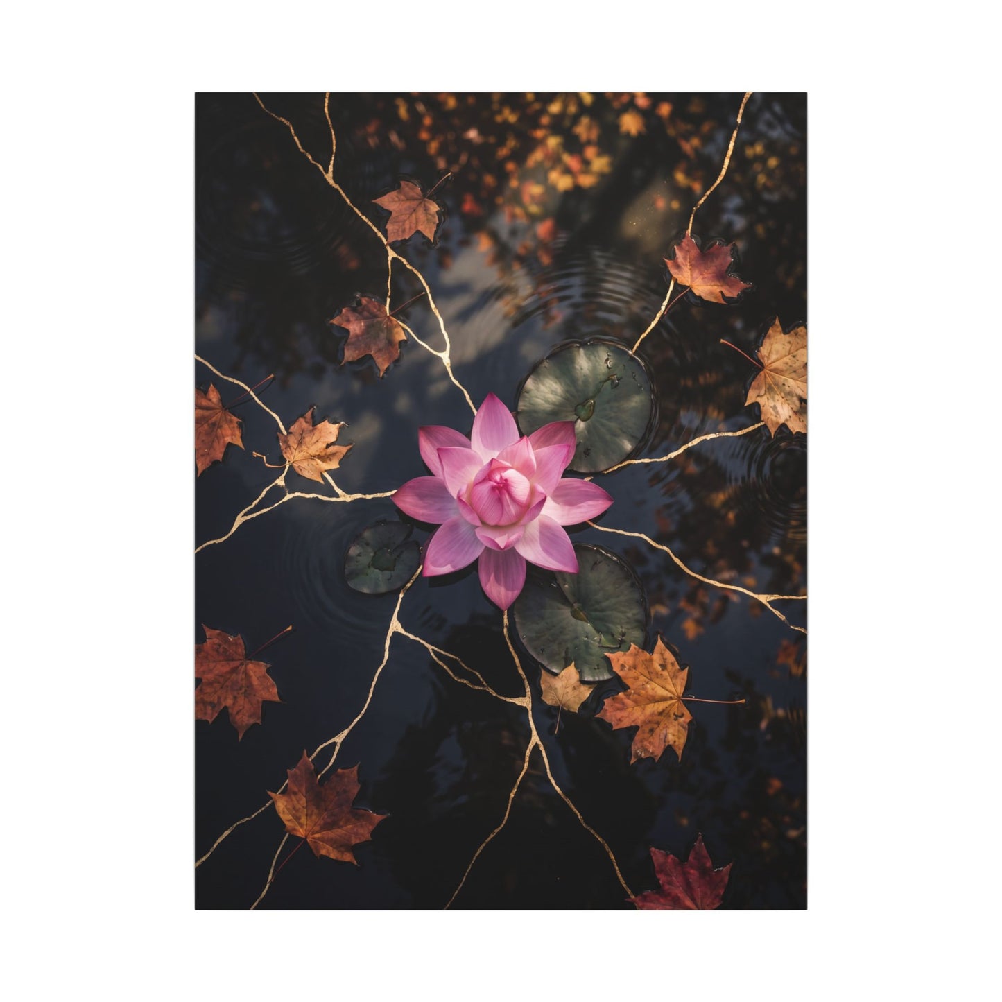 Ma Lotus Flower Canvas Art - Kintsugi Gold Vein