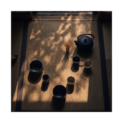 Golden Hour Tea Ceremony Wall Art Print - Dark Japandi Shibui