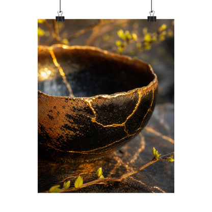 Shibui Ceramic Bowl Wall Art Print - Kintsugi Gold Vein