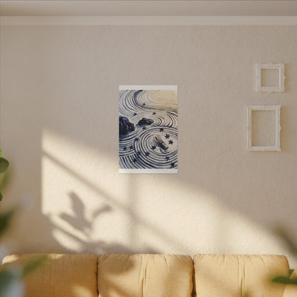 Zen Rock Garden in Golden Hour | Sumi E Canvas Art