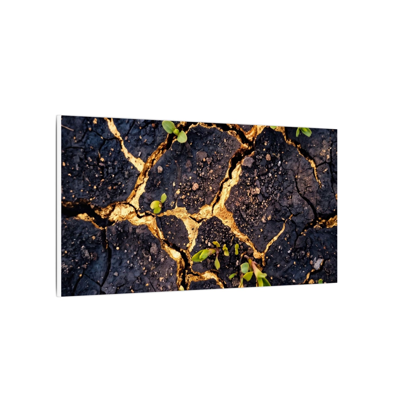 Spring Cracked Earth Crackle Gold Canvas Art | Healing Decor