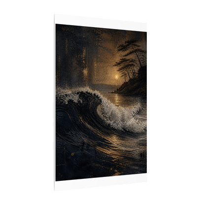 Ocean Wave Dark Texture Canvas Art | Bold Dark Japandi Art