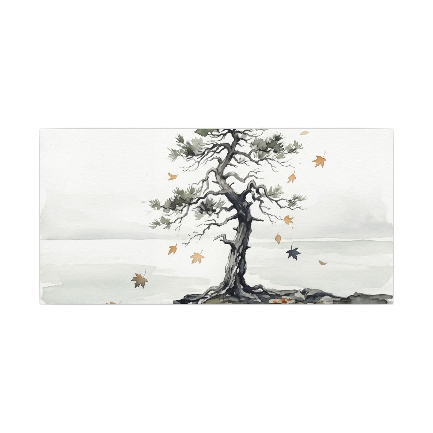 Japandi Pine Tree in Overcast | Watercolor Canvas Art