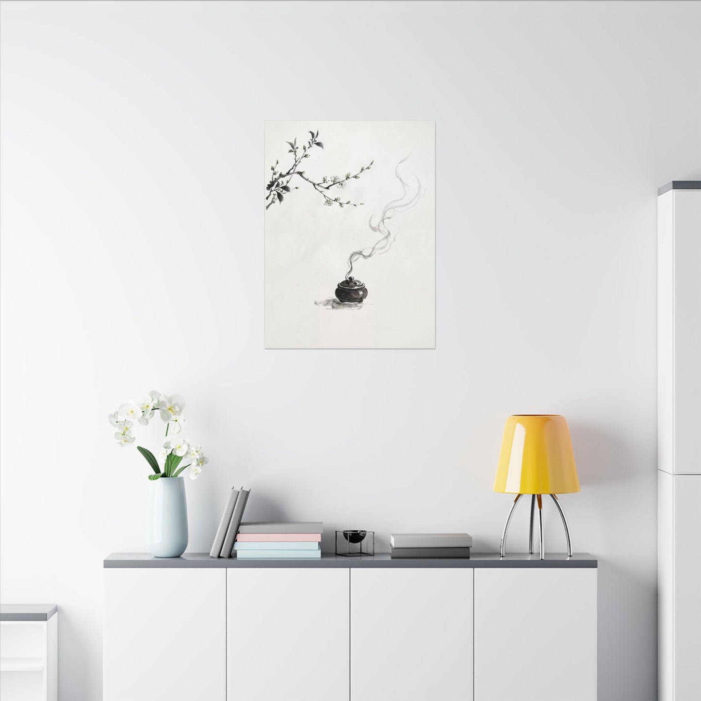 Calm Incense Smoke Canvas Art - Sumi E Zen