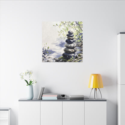 River Stones Sumi E Canvas Art | Serene Zen Art
