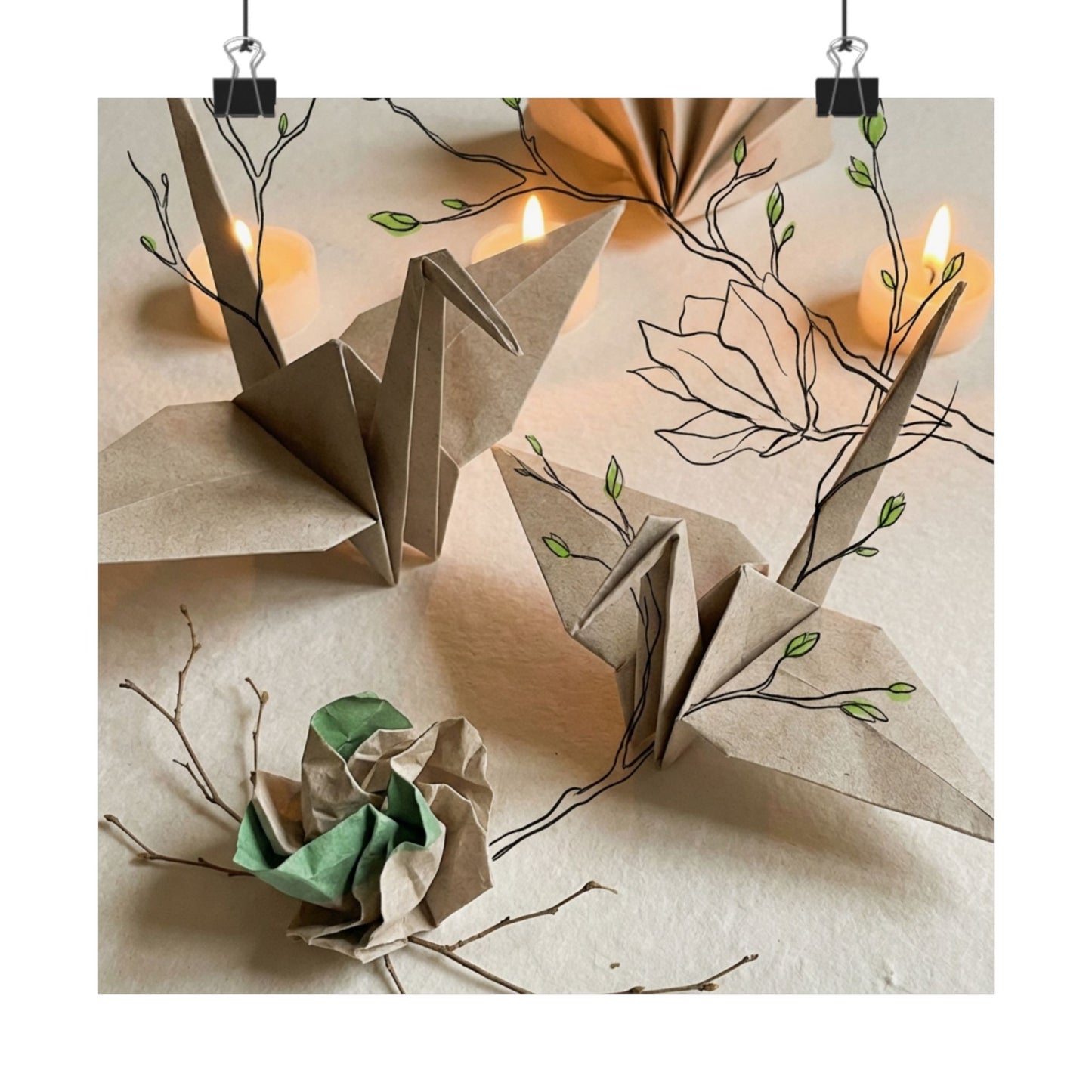 Spring Paper Fold Minimal Line Wall Art Print | Cozy Decor Art Print