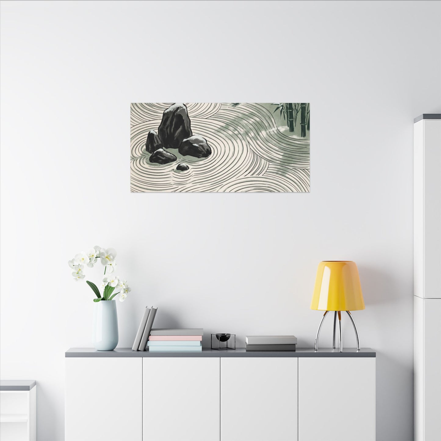 Shibui Rock Garden Canvas Art - Zen Ukiyo E Inspired