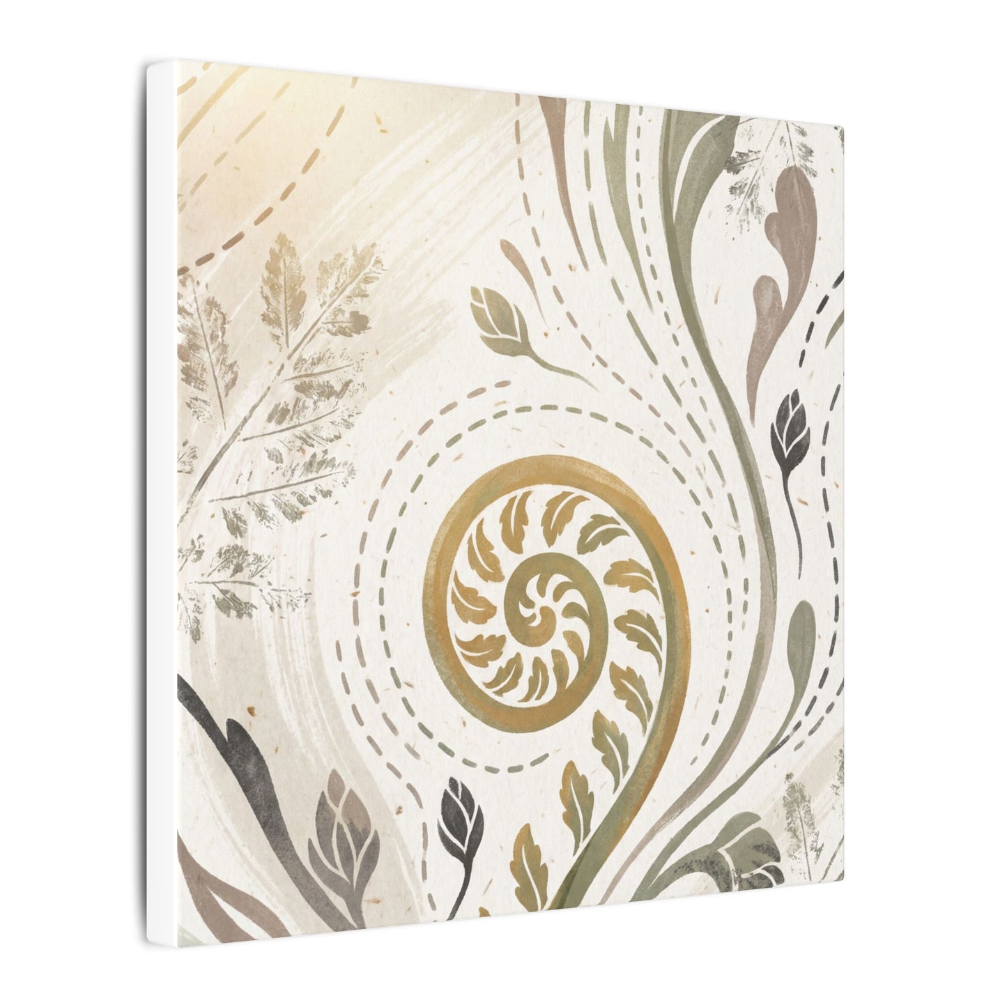 Japandi Fern Unfurling in Golden Hour | Japanese Pattern Canvas Art