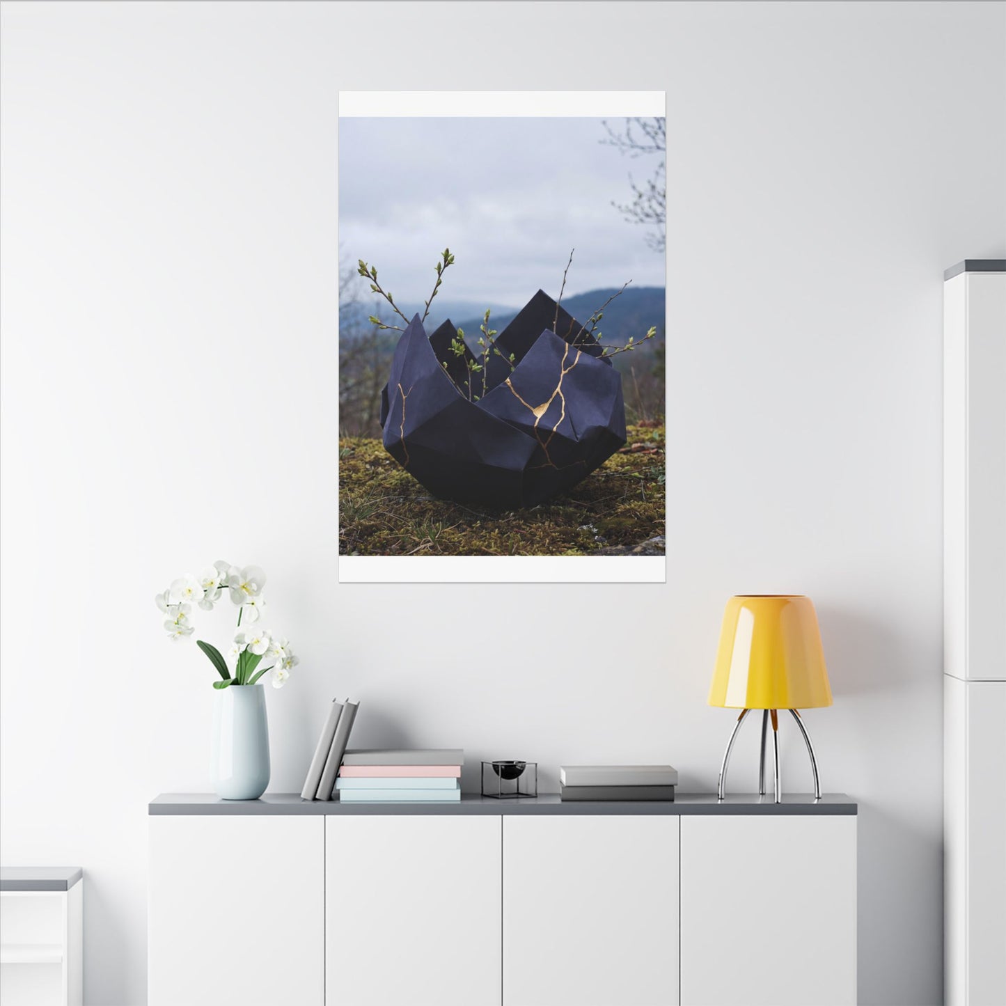 Paper Fold Canvas Art | Spring Kintsugi Gold Repair Art