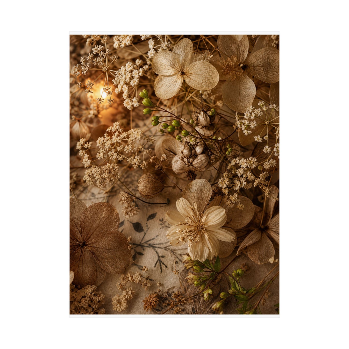 Candlelight Dried Flowers Wall Art Print - Japandi Fukinsei