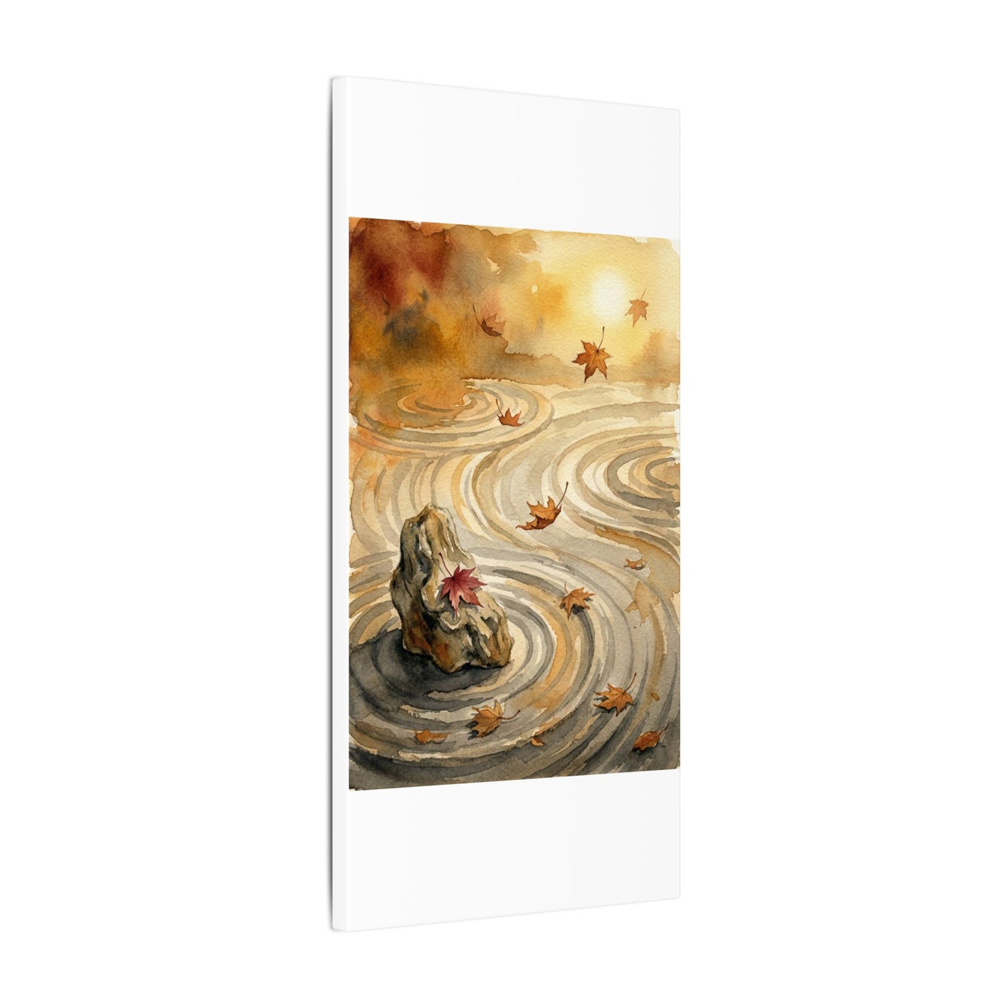 Autumn Rock Garden Watercolor Canvas Art | Neutral Decor