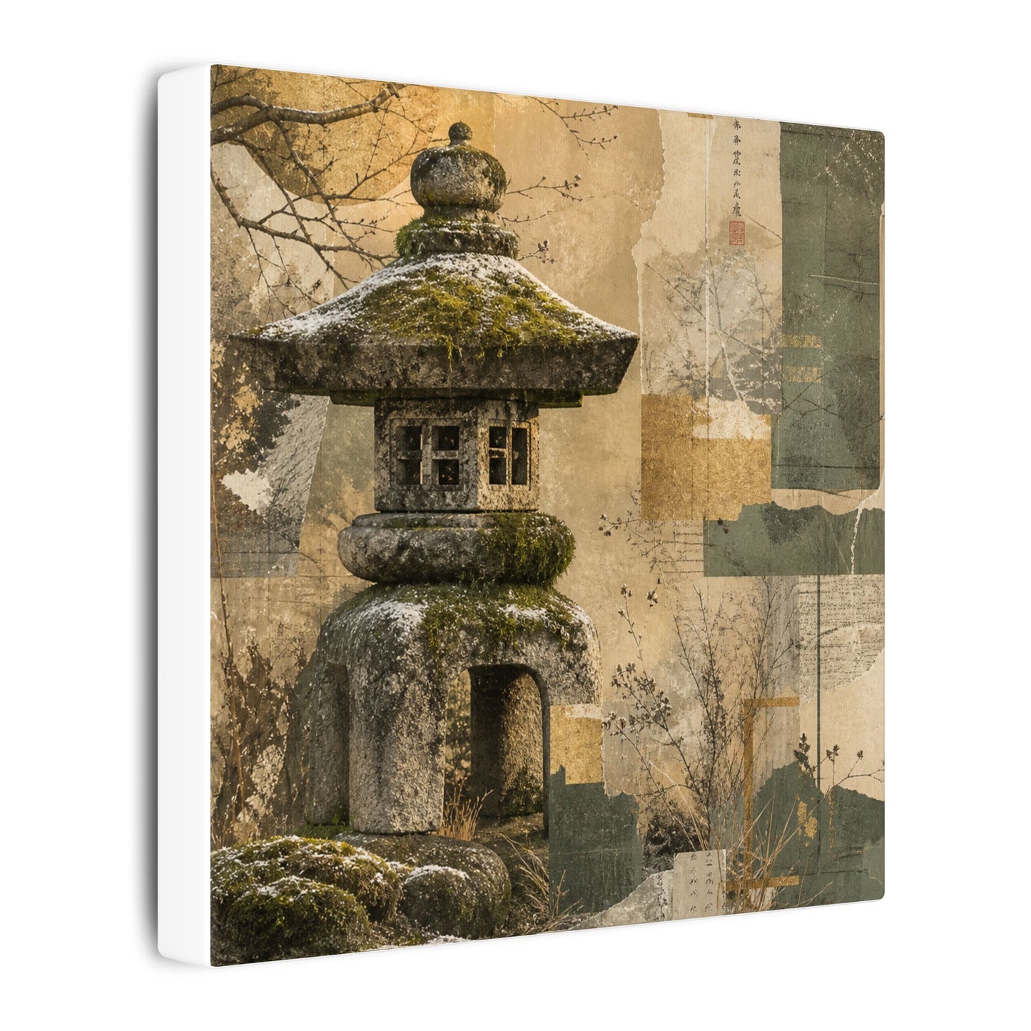 Elegant Stone Lantern Canvas Art - Texture Japandi