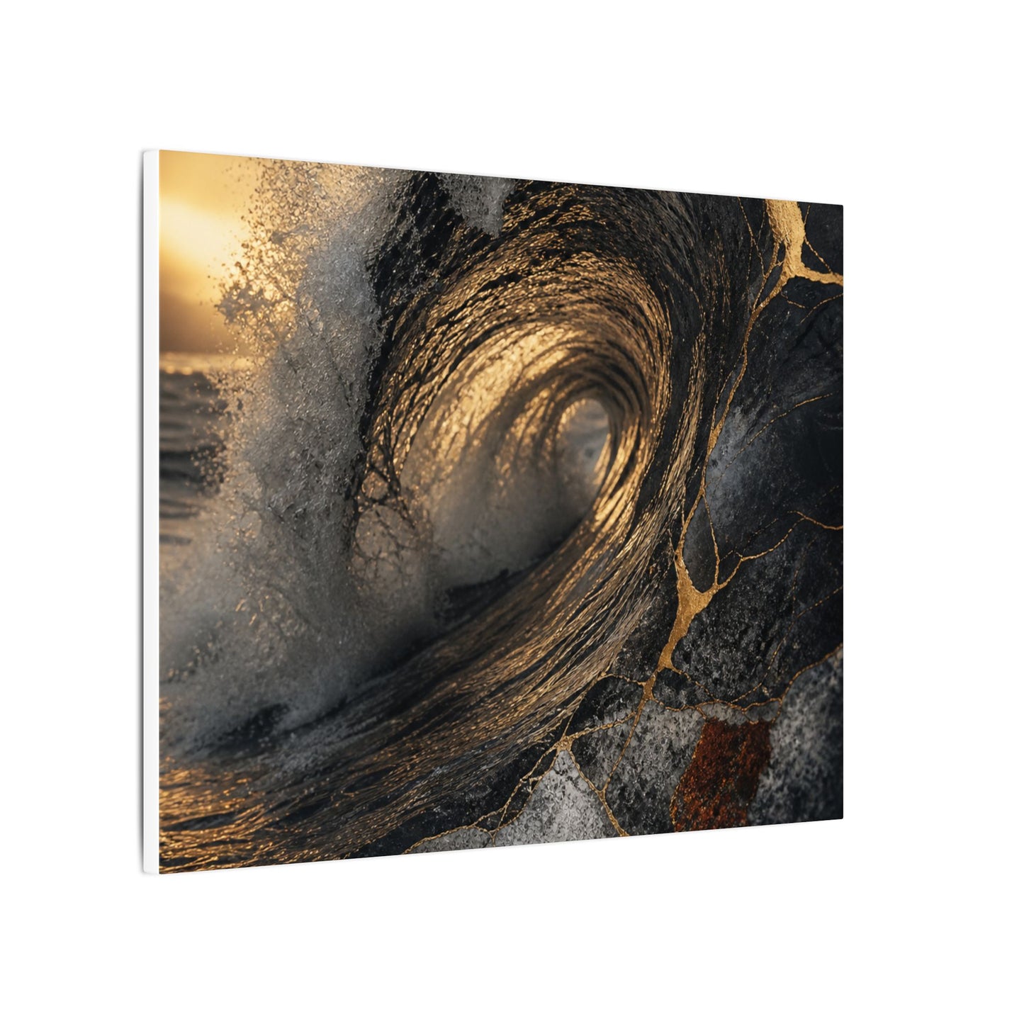 Kanso Ocean Wave Canvas Art - Kintsugi Gold Vein