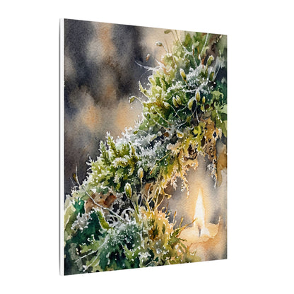 Winter Moss Close Up Watercolor Canvas Art | Neutral Decor