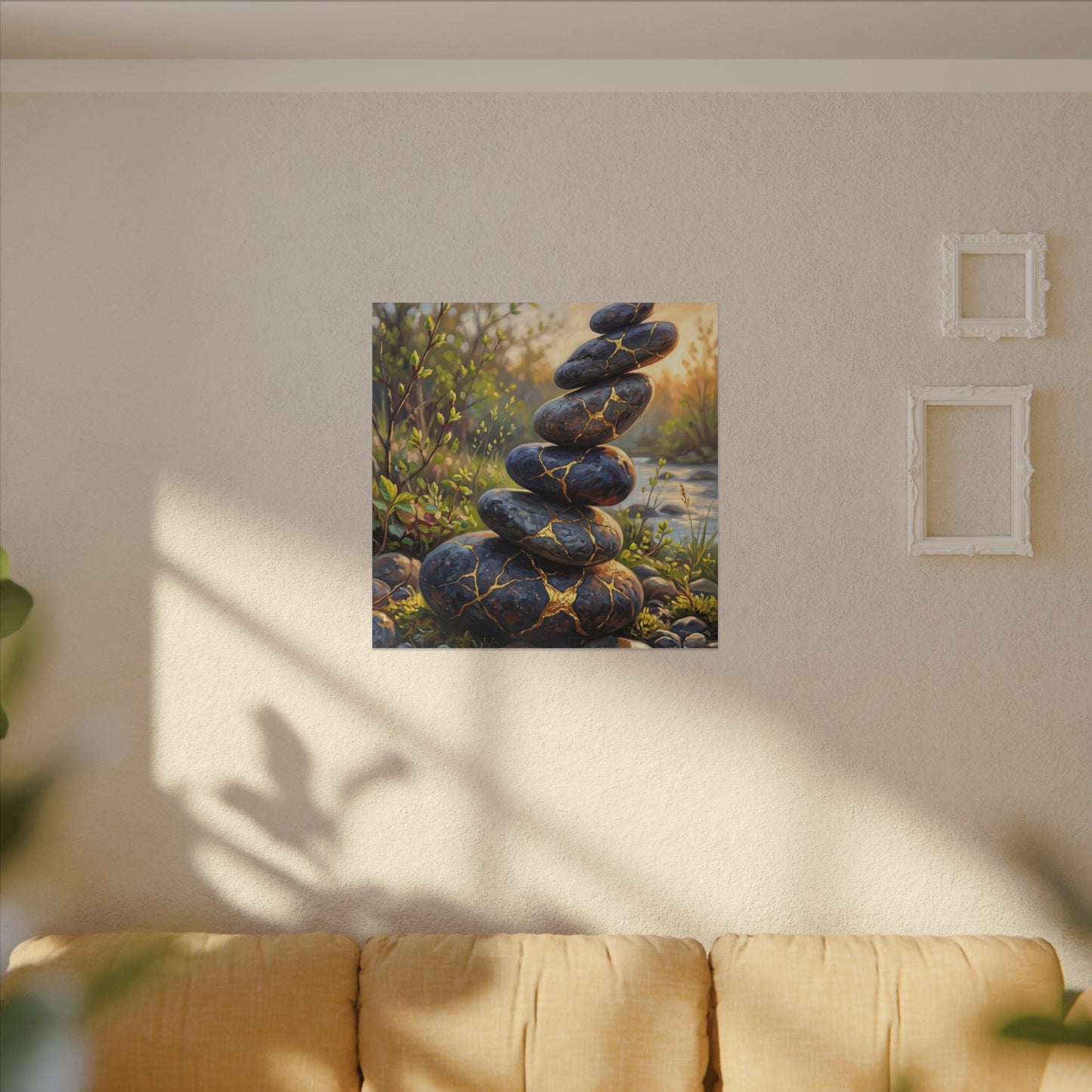 Spring River Stones Gold Repair Canvas Art | Healing Decor