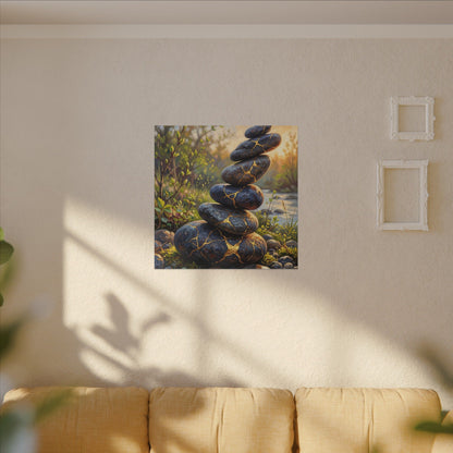Spring River Stones Gold Repair Canvas Art | Healing Decor