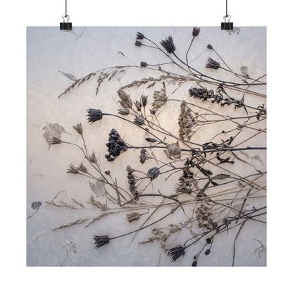 Winter Dried Flowers Japanese Pattern Wall Art Print | Warm Decor
