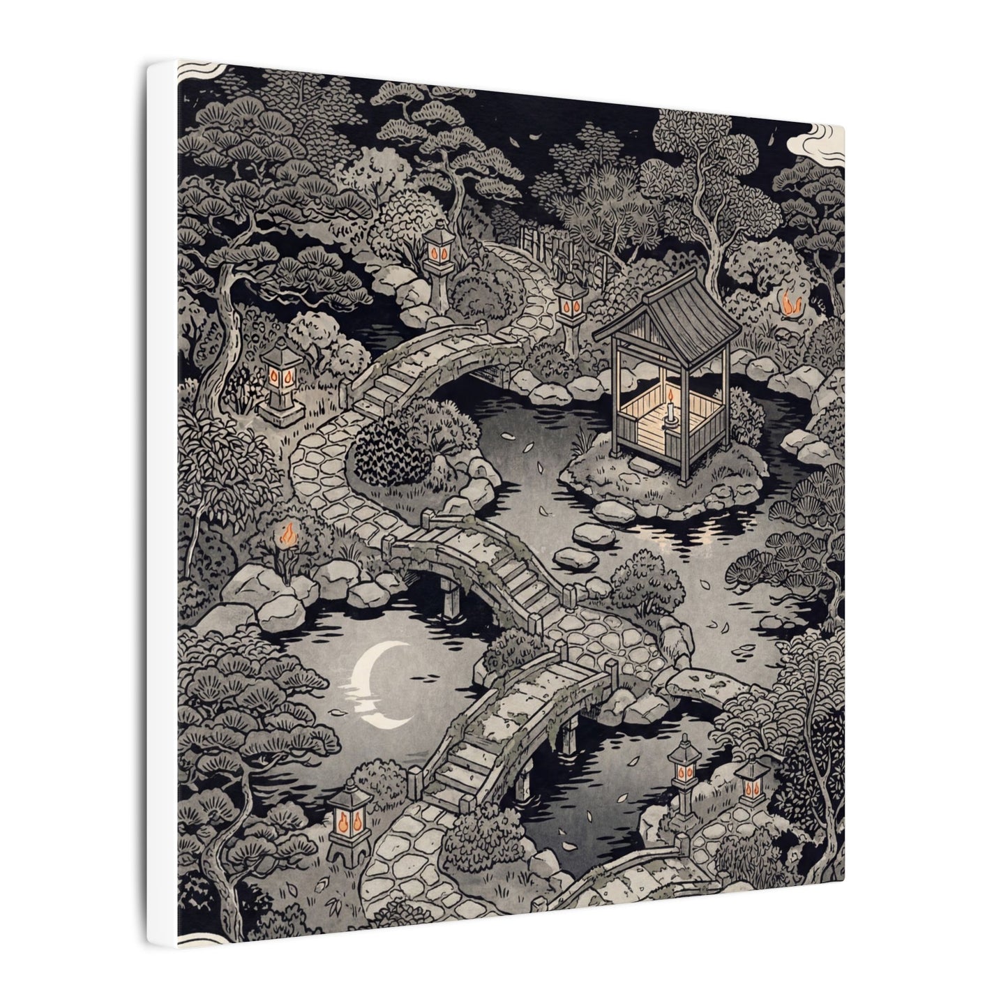 Moonlit Garden Ukiyo E Inspired Canvas Art | Serene Zen Art