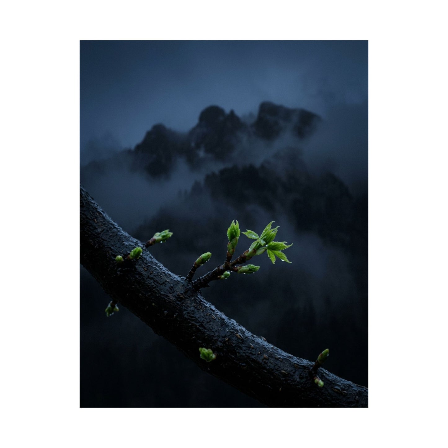 Kanso Mountain Mist Wall Art Print - Dark Japandi Moody Minimal