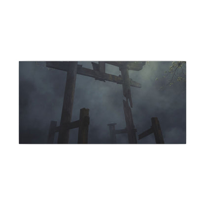 Dark Japandi Torii Gate in Dappled | Moody Minimal Canvas Art