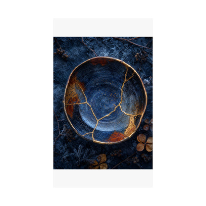 Fukinsei Ceramic Bowl Wall Art Print - Kintsugi Crackle Gold