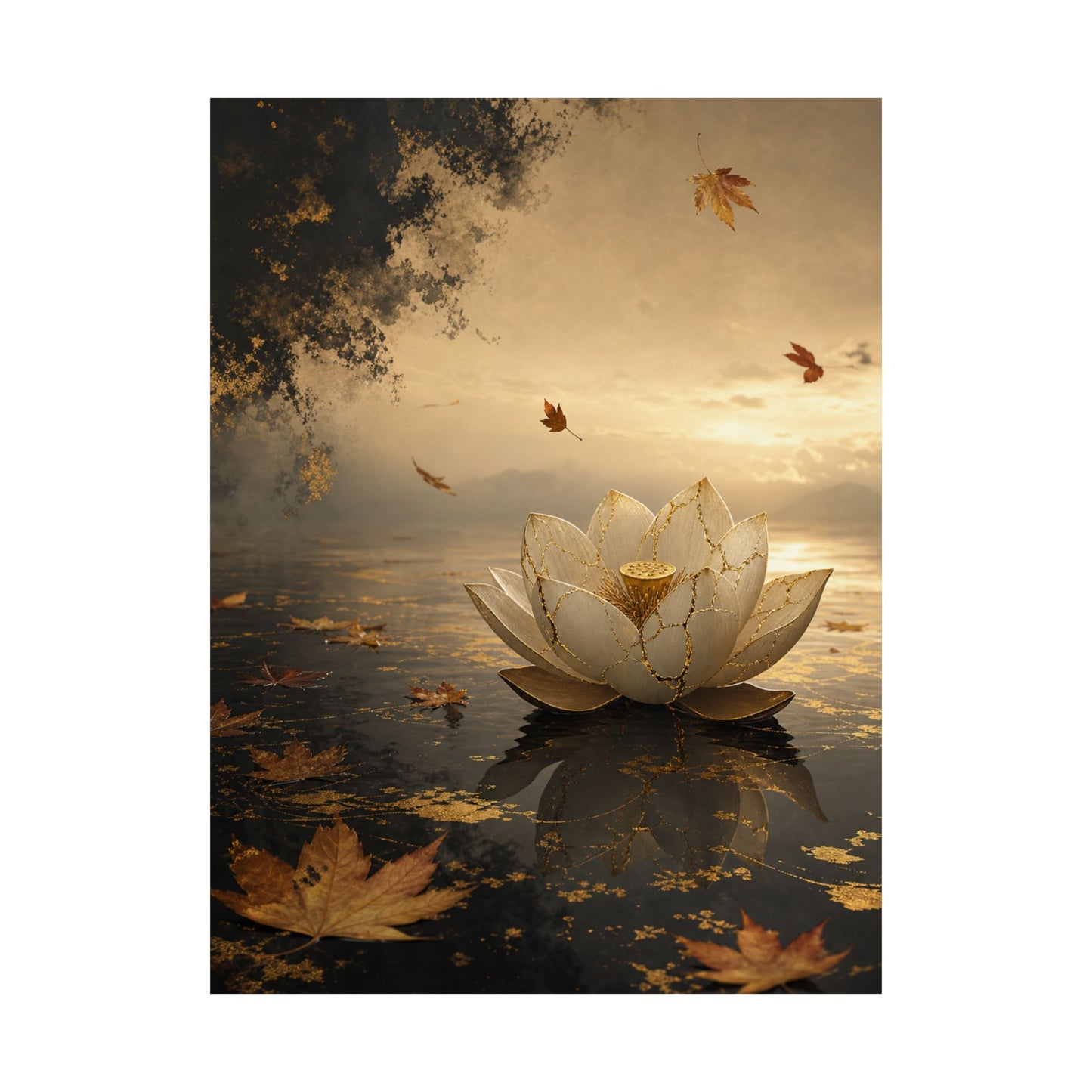 Resilient Lotus Flower Wall Art Print - Gold Vein Kintsugi