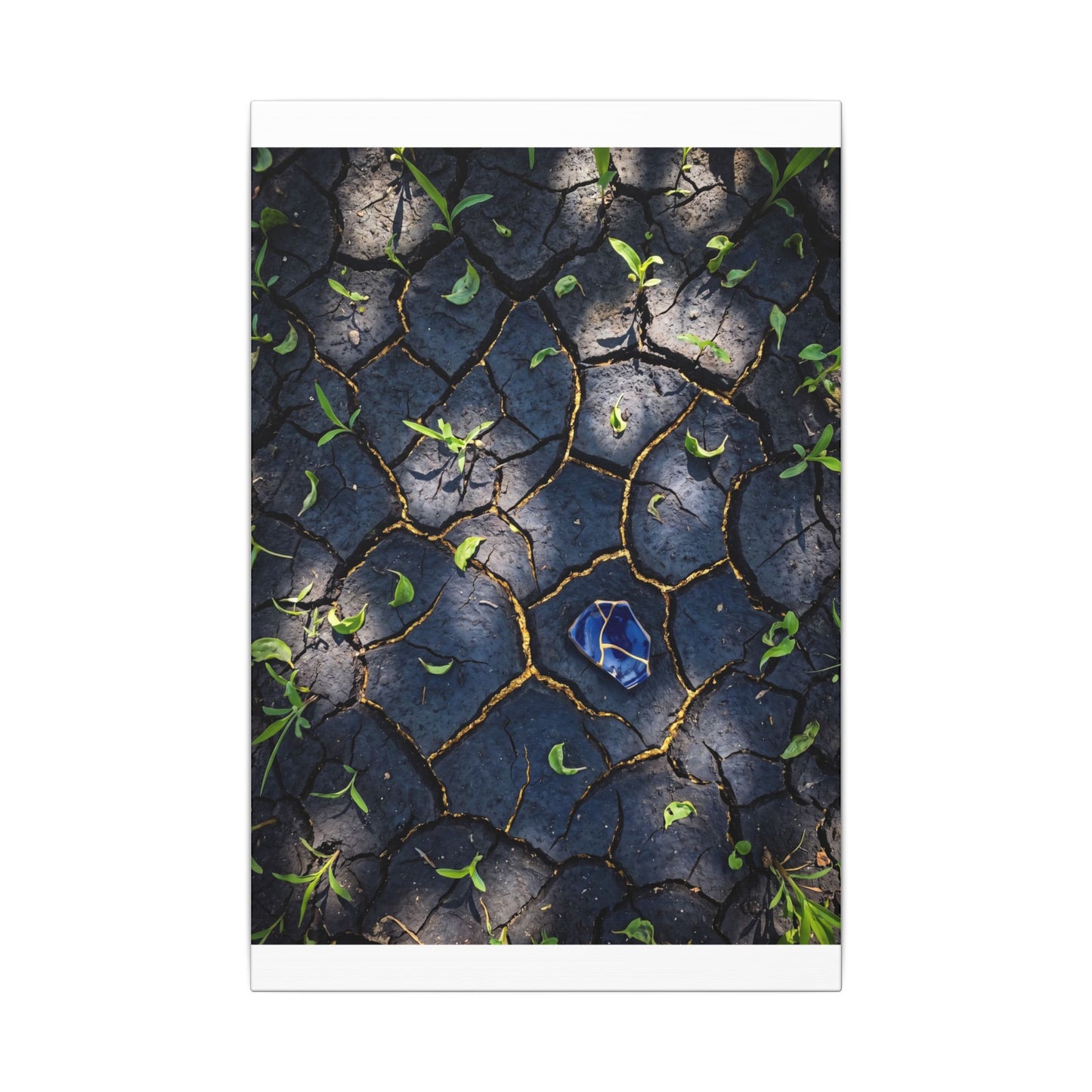Cracked Earth Canvas Art | Spring Dark Japandi Moody Minimal Art