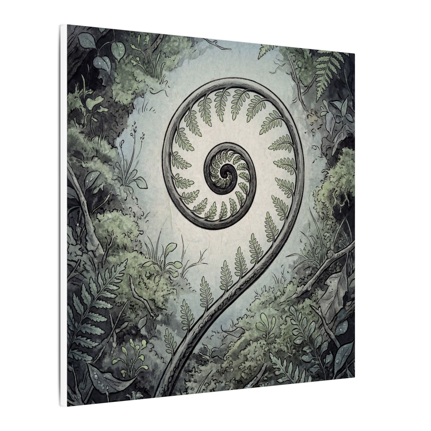 Zen Fern Unfurling in Dawn | Ukiyo E Inspired Canvas Art