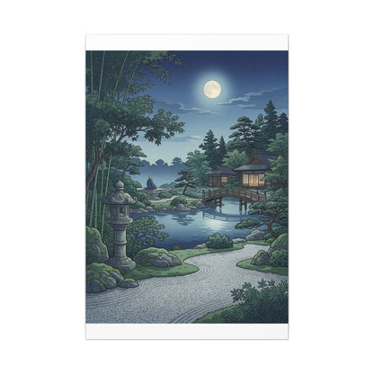 Summer Moonlit Garden Ukiyo E Inspired Canvas Art | Serene Decor