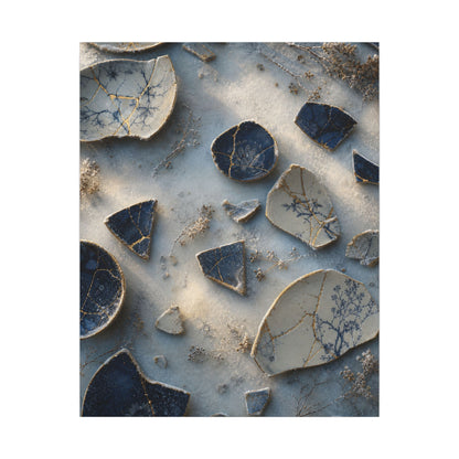 Broken Pottery Canvas Art | Winter Kintsugi Gold Vein Art