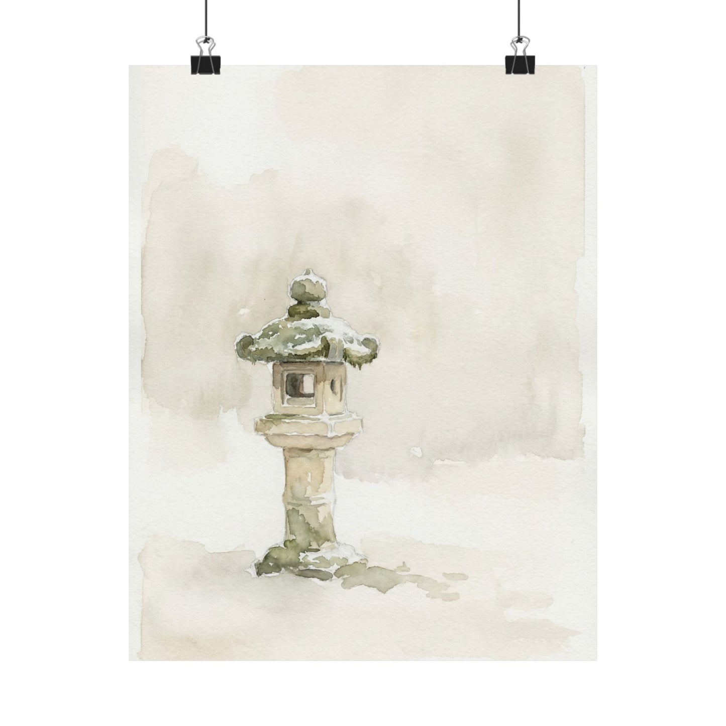 Japandi Stone Lantern in Overcast | Watercolor Wall Art Print Art Print
