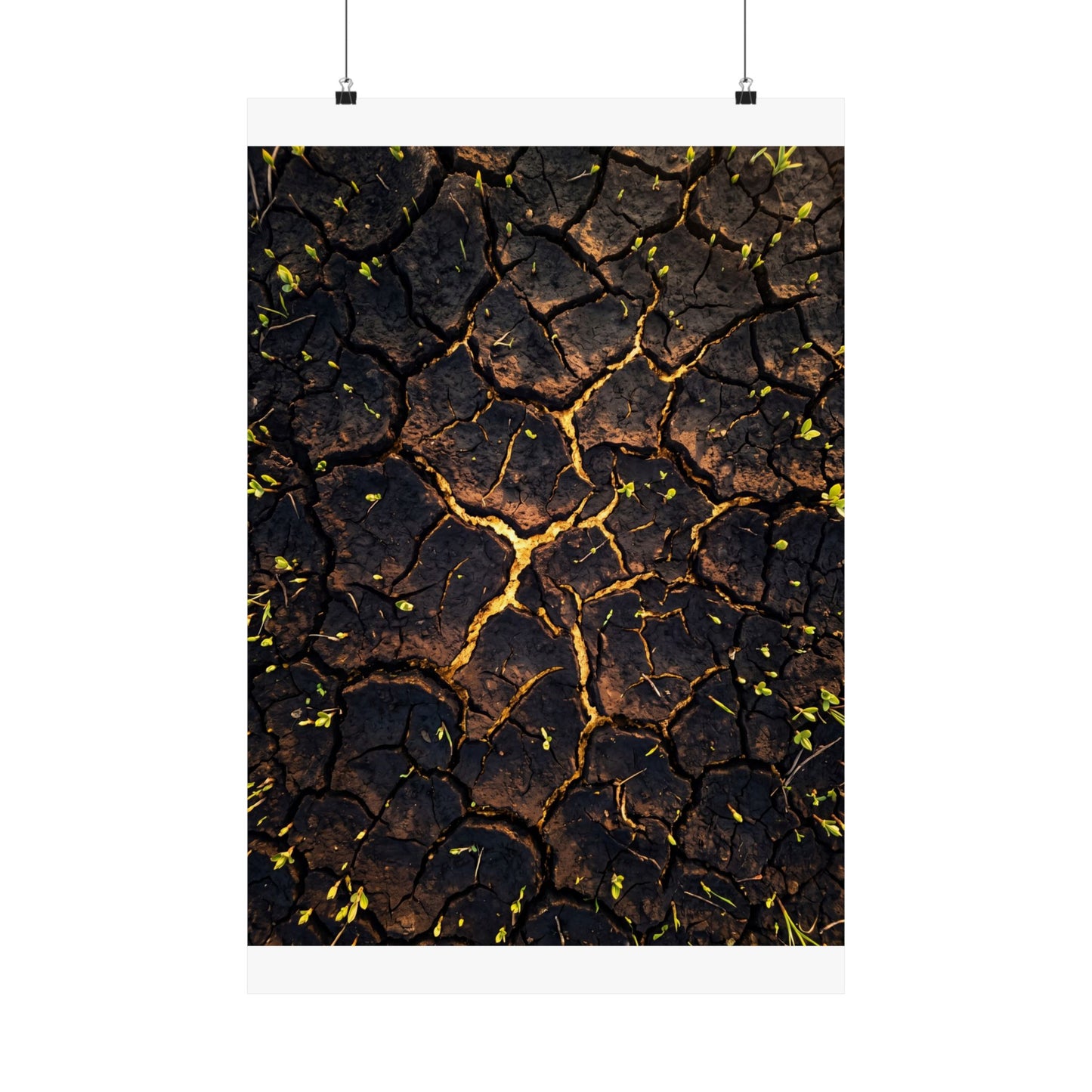 Golden Hour Cracked Earth Wall Art Print - Dark Japandi Seijaku
